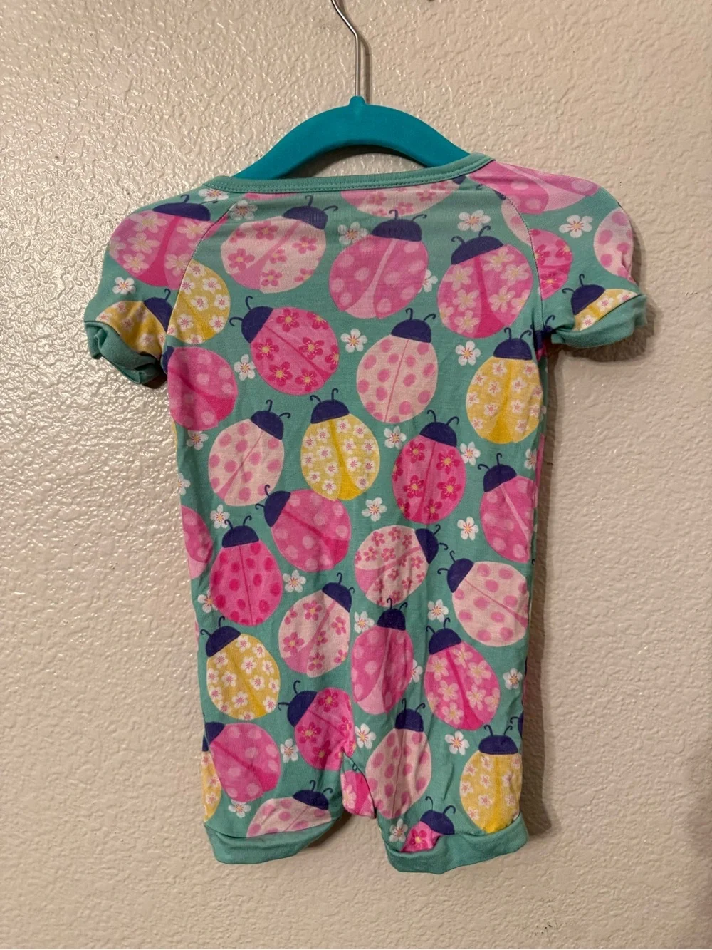 Little Sleepies Girls Turquoise Ladybug Print Short Romper